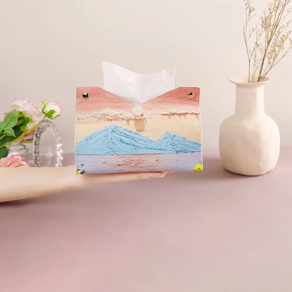 Ästhetische Leder rosa Tissue Case Large Storage Ölmalerei Papier Handtuch Box Creative Durable Serviettenhalter Home