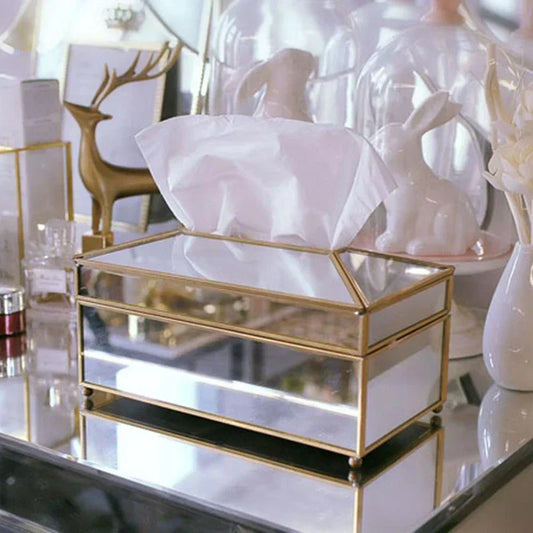 Luxus europäischen Stil praktische Spiegel Glas Tissue Box wasserdicht Papier Handtuchhalter Frisiertisch Tablett Home Decor